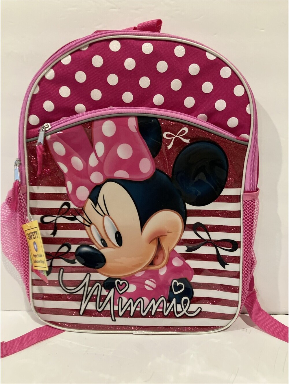 Disney Minnie Mouse Backpack Girls School Pink Glitter Kids 16” New W/Tags